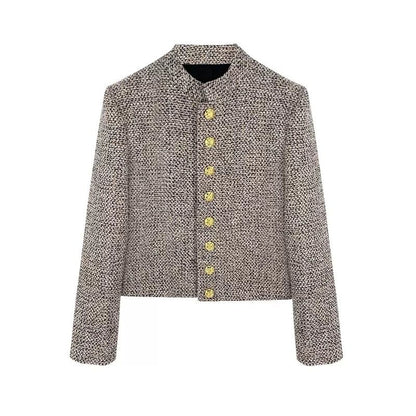 P new French retro Hong Kong style women's short coat spring and autumn small fragrant tweed jacket long-sleeved top