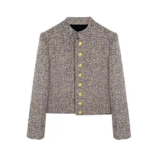 P new French retro Hong Kong style women's short coat spring and autumn small fragrant tweed jacket long-sleeved top