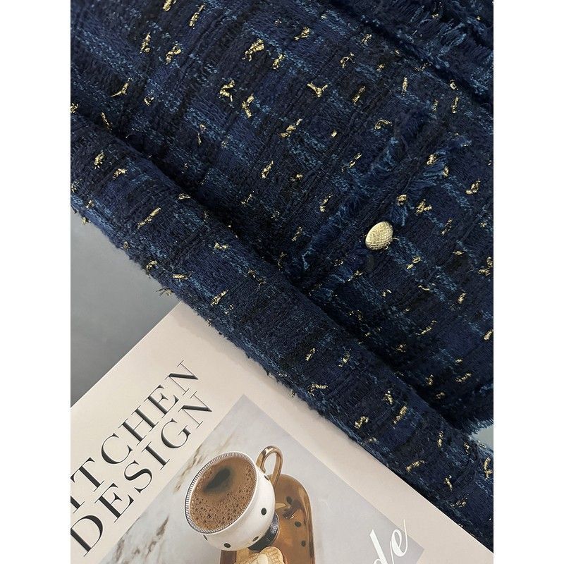 P dark blue high-grade texture small fragrant short coat