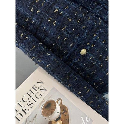 P dark blue high-grade texture small fragrant short coat