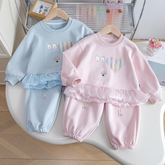 P Girls Casual Suit Children's Spring and Autumn Clothing New Sweet Foreign Style Fashion Sweater Sweatpants Two-piece Set Little Girl Tide