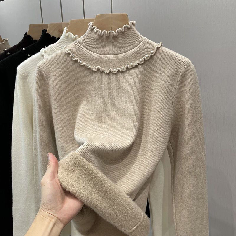 P thick plush sweater women's sweater ear high collar