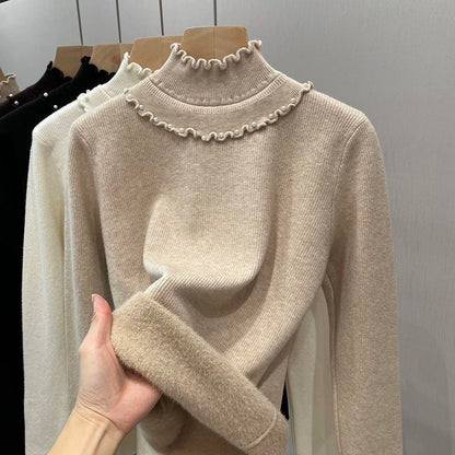 P thick plush sweater women's sweater ear high collar
