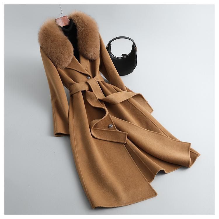 P double-sided woolen imitation cashmere woolen coat new Korean version fox big fur collar long slim wool coat