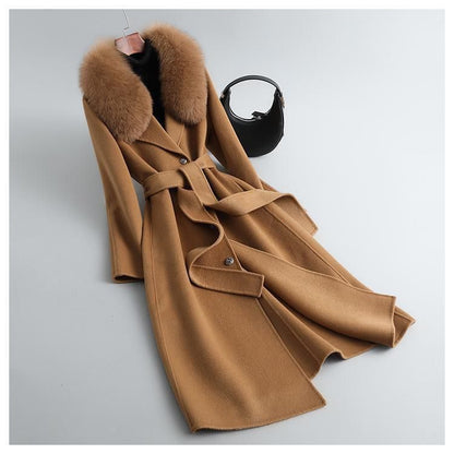 P double-sided woolen imitation cashmere woolen coat new Korean version fox big fur collar long slim wool coat