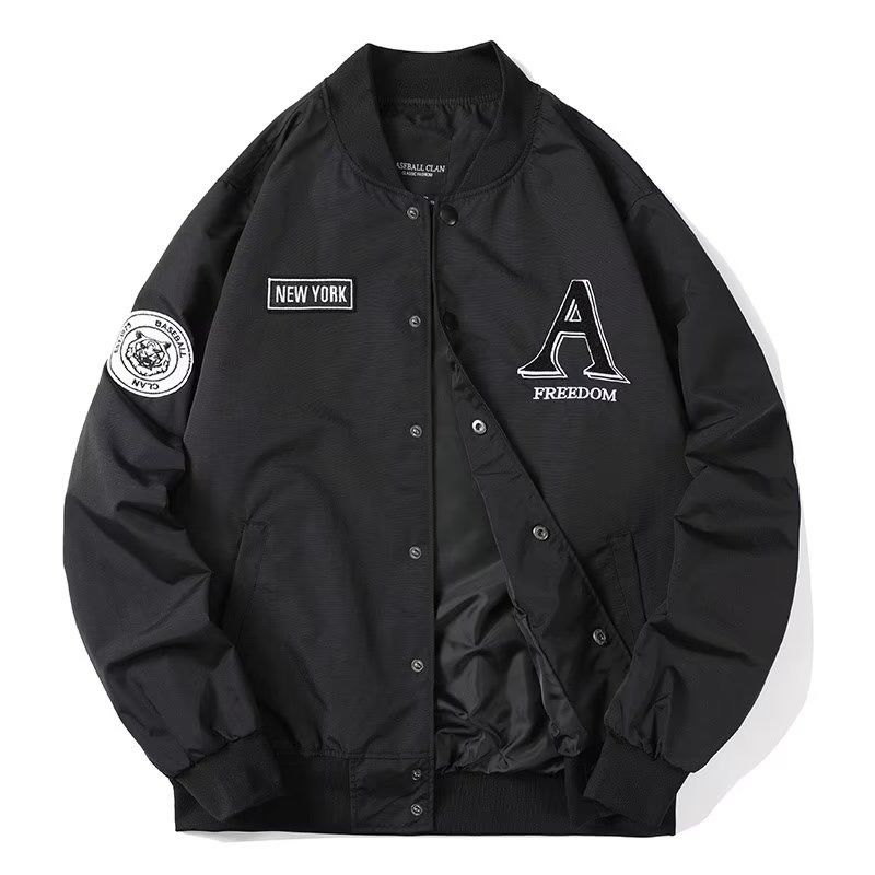 B2-m7 New Spring and Autumn Letter Embroidery Tooling Baseball Clothing Men's and Women's Black Loose Simple Thin Couple Clothing Jacket - Mixbatch
