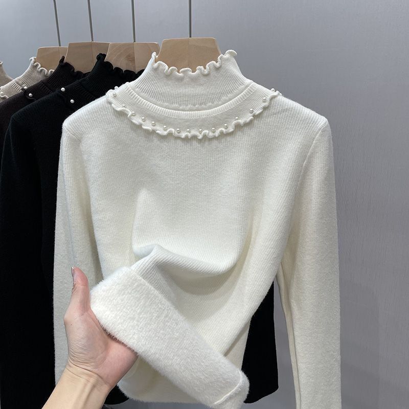 P thick plush sweater women's sweater ear high collar