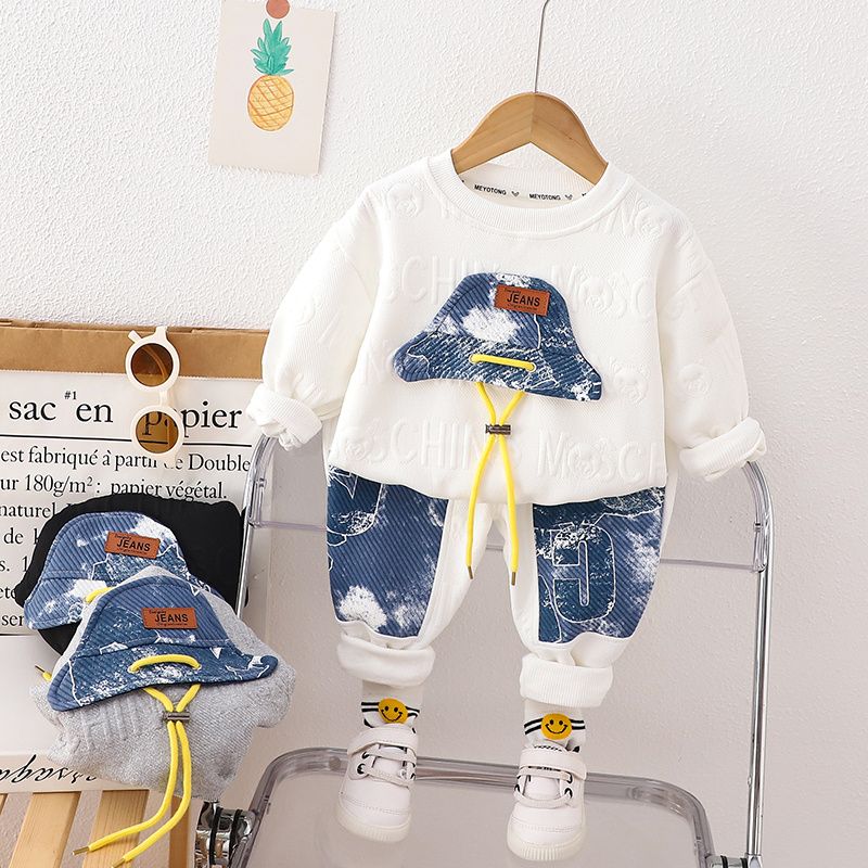P boys and girls long-sleeved two-piece sweater spring and autumn new handsome baby clothes foreign children's autumn clothes suit children