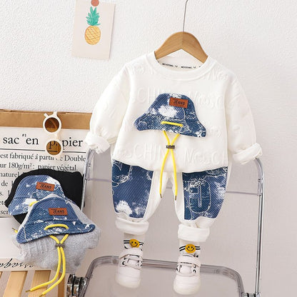 P boys and girls long-sleeved two-piece sweater spring and autumn new handsome baby clothes foreign children's autumn clothes suit children