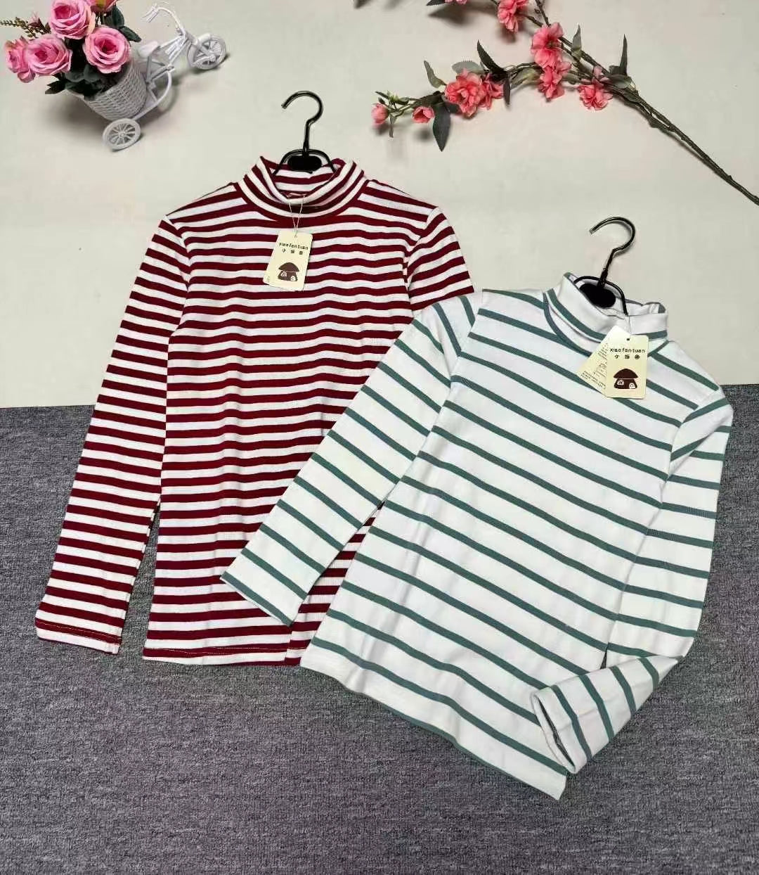 B3-M33    Boys and Girls 95% Cotton High Lapel Striped T-Shirt Long Sleeve Knitted Sweater - Mixbatch