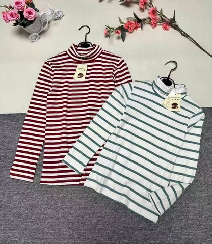 B3-M33    Boys and Girls 95% Cotton High Lapel Striped T-Shirt Long Sleeve Knitted Sweater - Mixbatch
