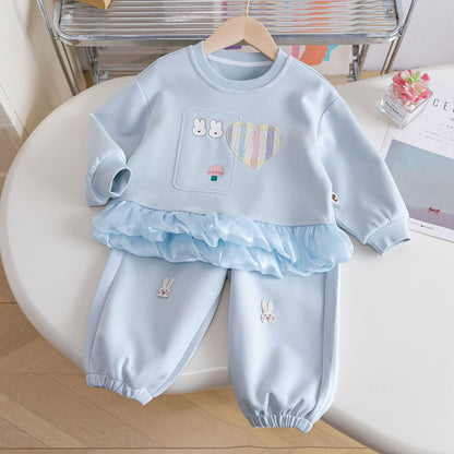 P Girls Casual Suit Children's Spring and Autumn Clothing New Sweet Foreign Style Fashion Sweater Sweatpants Two-piece Set Little Girl Tide