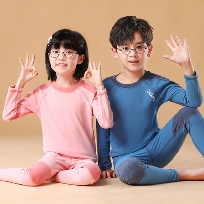 P children's long johns and long johns double-sided velvet boys and girls velvet pajamas autumn and winter teenagers antibacterial thermal underwear set