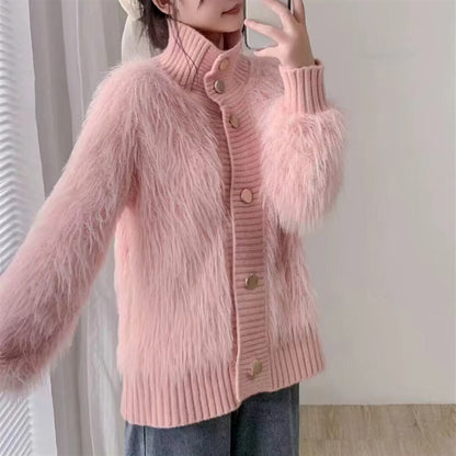 A Imitation Mink Velvet Stand Collar Sweater for Women