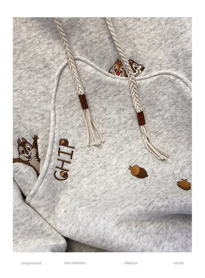 Korean Version Cartoon Embroidery Hooded Sweatshirt for Women