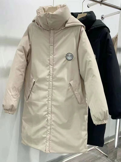 DY-005 2024 new medium and long over-the-knee hooded large-size cotton-padded jacket for women's thickened down cotton temperament cotton-padded jacket tide - Mixbatch