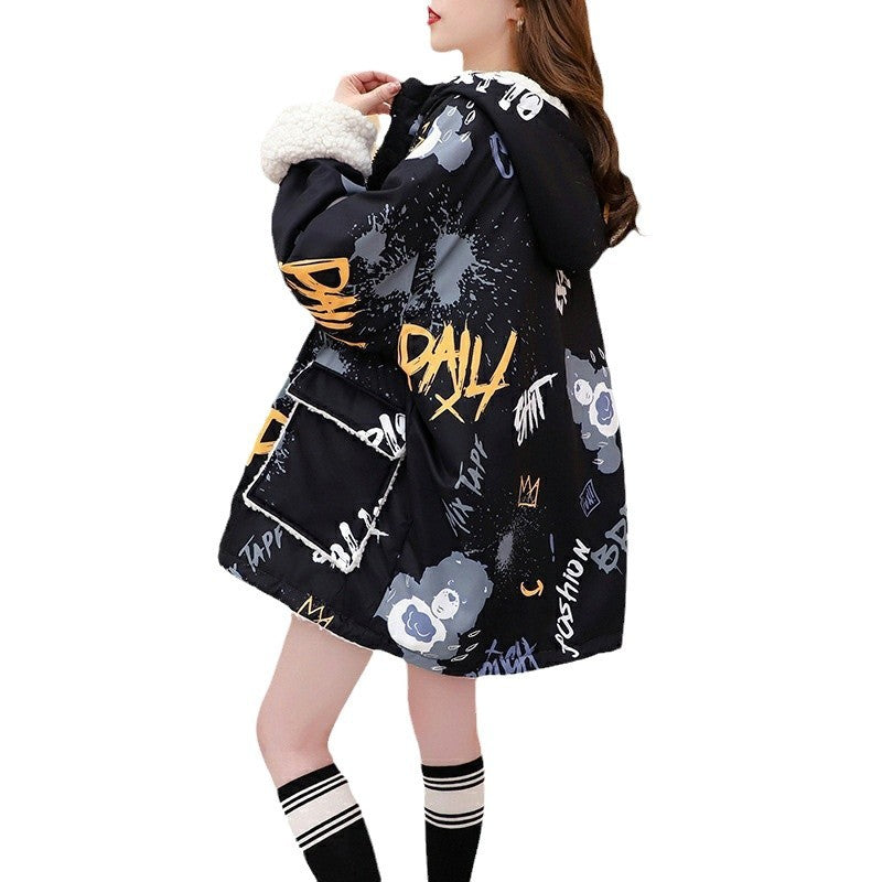 Fleece-Lined Thickened Two-Way Lamb Wool Cardigan Coat for Women