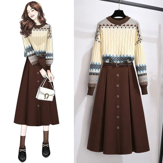 P sweater skirt two-piece set