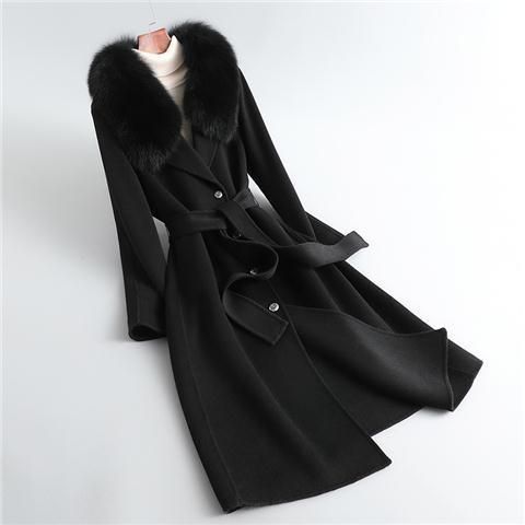 P double-sided woolen imitation cashmere woolen coat new Korean version fox big fur collar long slim wool coat
