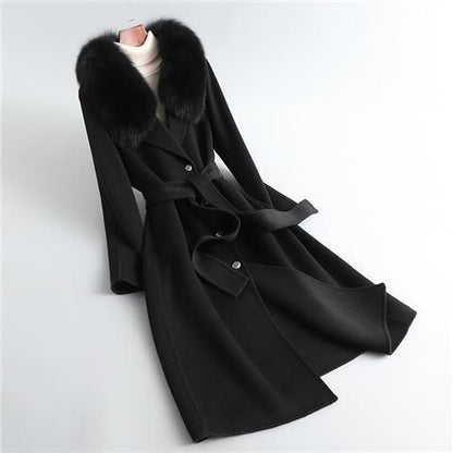 P double-sided woolen imitation cashmere woolen coat new Korean version fox big fur collar long slim wool coat