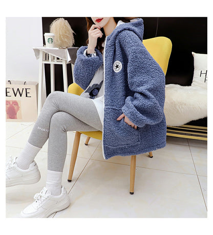 Fleece-Lined Thickened Two-Way Lamb Wool Cardigan Coat for Women