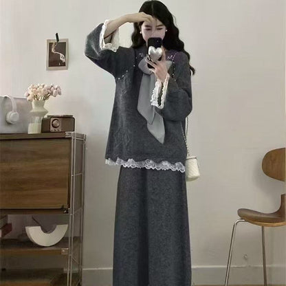 P knitted sweater skirt set