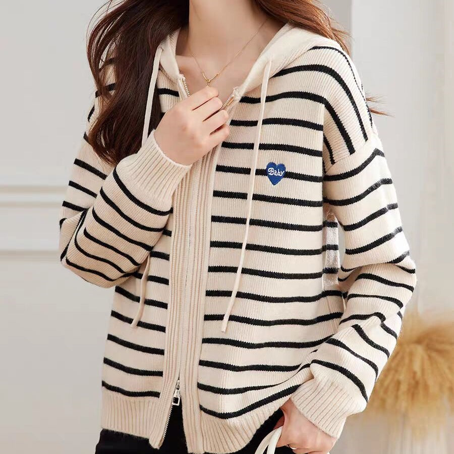Striped Hooded Knit Top