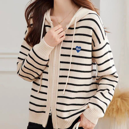 Striped Hooded Knit Top