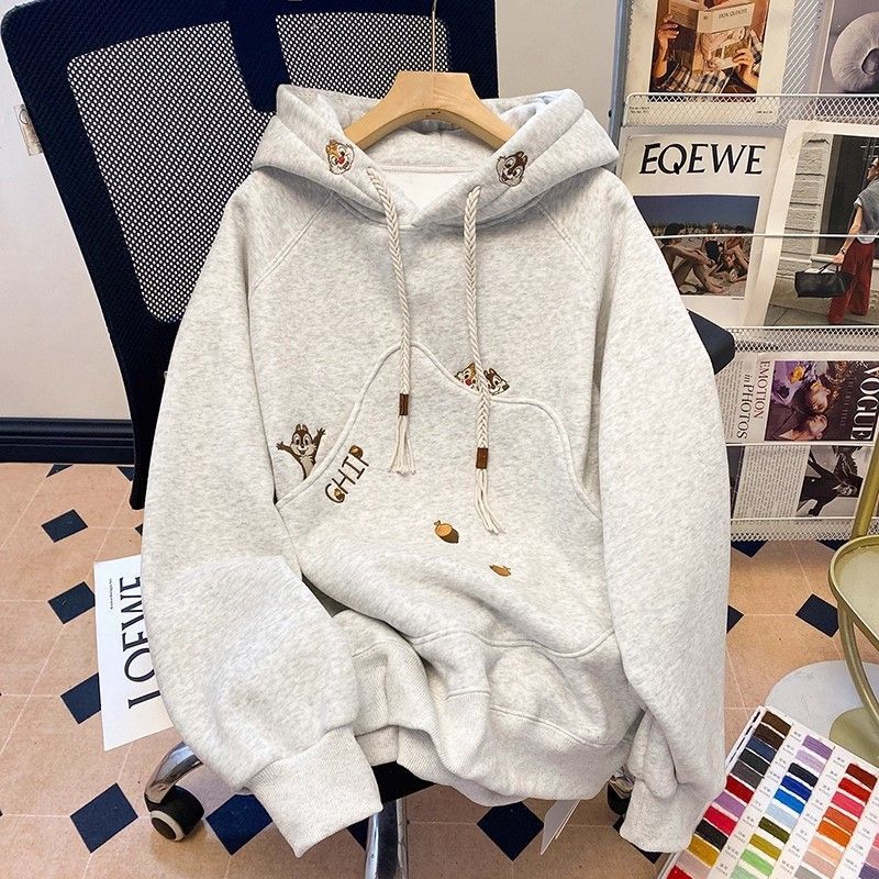Korean Version Cartoon Embroidery Hooded Sweatshirt for Women