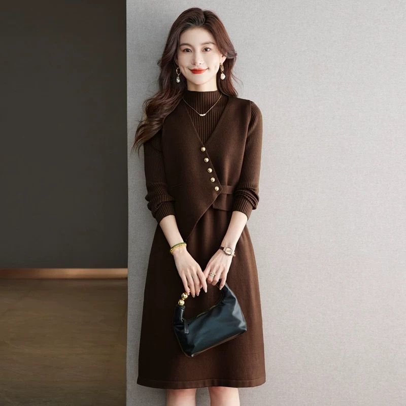 P vest knitted dress two-piece set