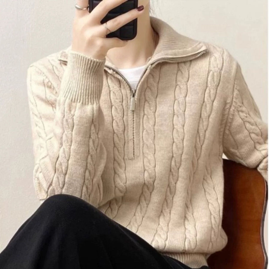 P Korean version of Korean chic autumn and winter thick knitted top women's retro twist half zipper lazy versatile sweater jacket