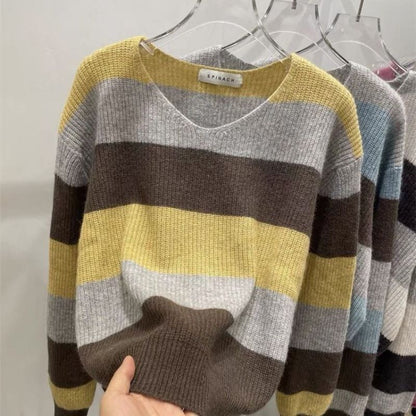 A knit striped V-neck top