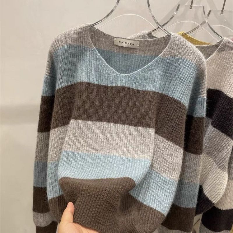 A knit striped V-neck top