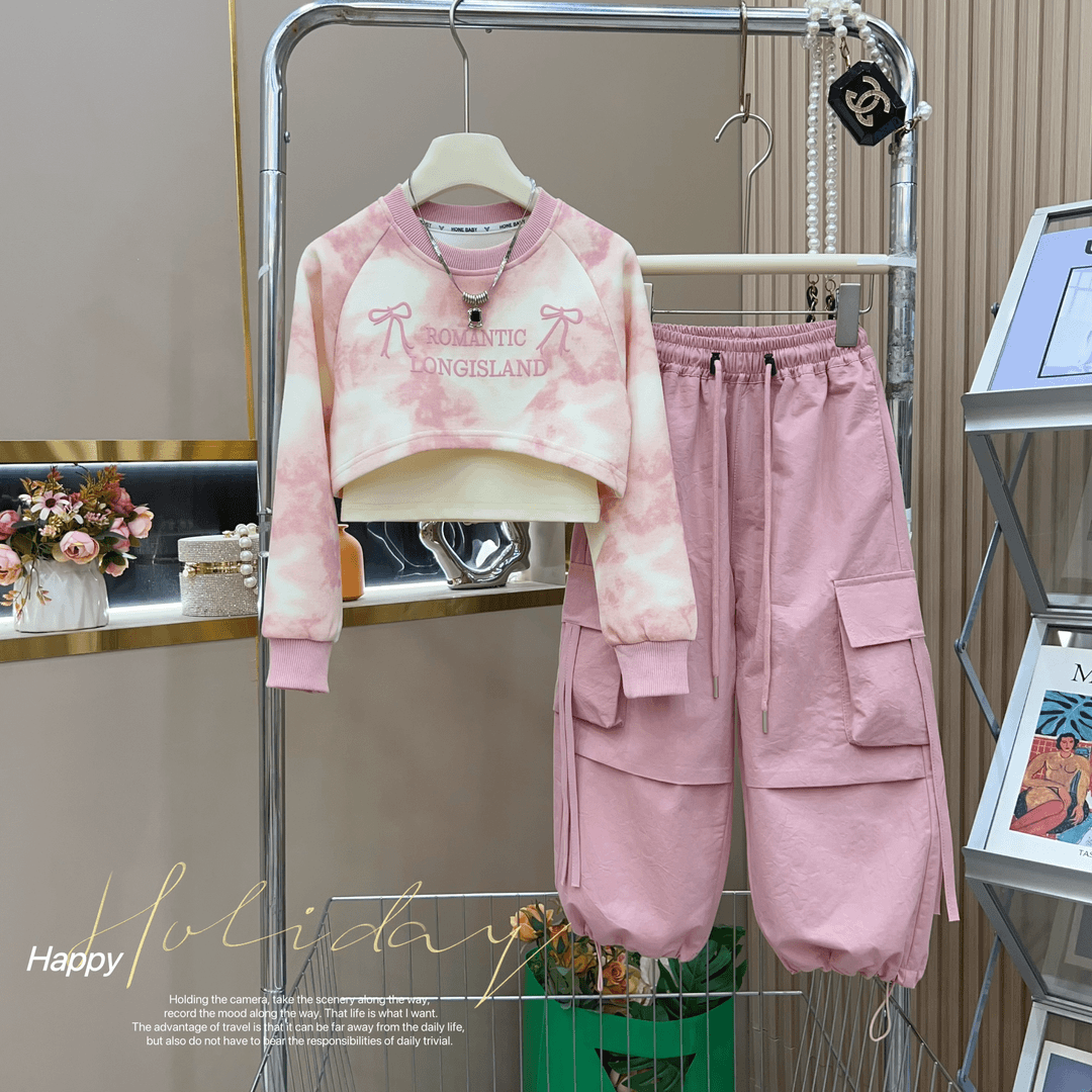 P spring and autumn new children's foreign casual fashionable overalls three-piece set