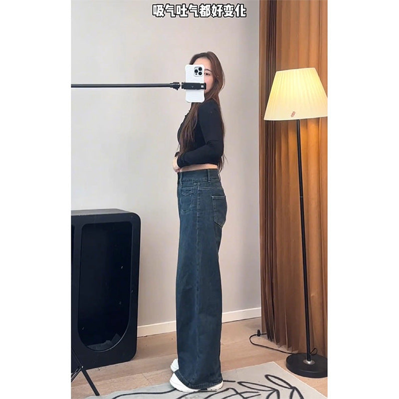 Spring and Autumn American Retro High-Waisted Loose Wide-Leg Pants