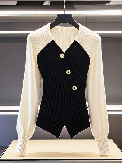 v Collar Knitted Top