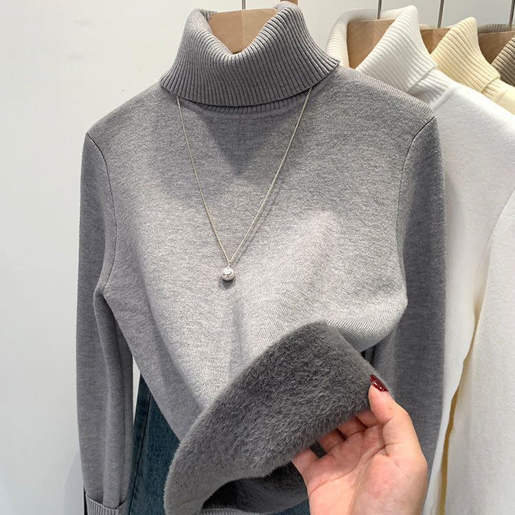 P turtleneck sweater piled and thickened