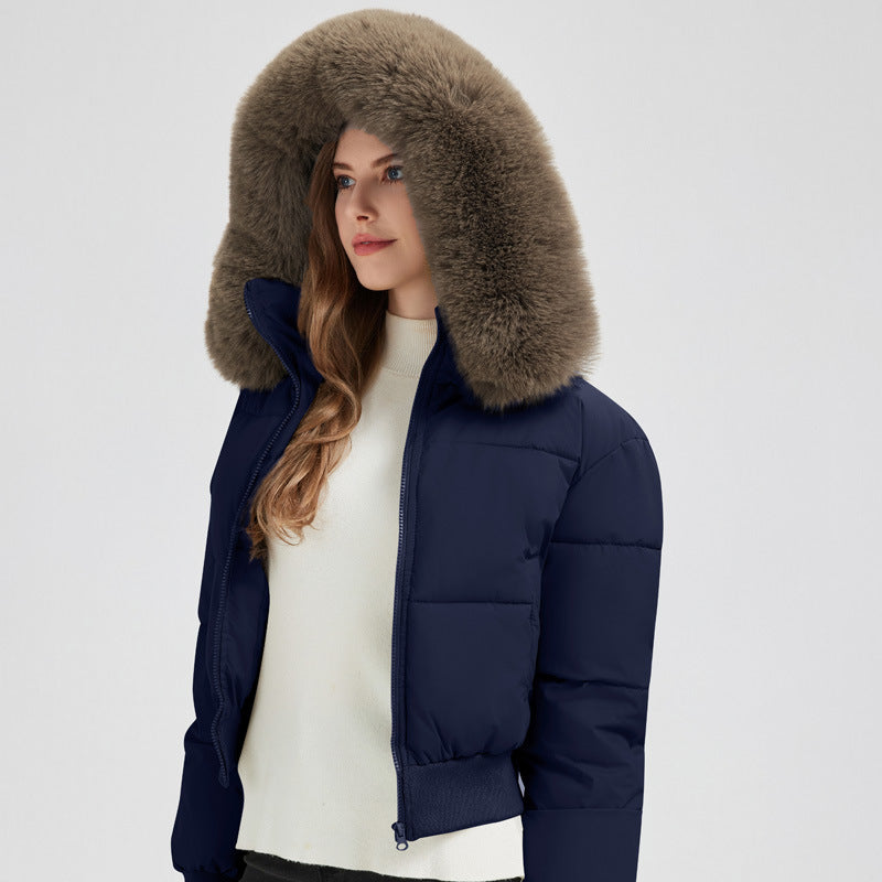 Women's Short Coat with Fur Collar