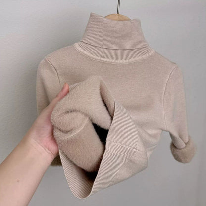 P Children's fleece turtleneck knitted sweater