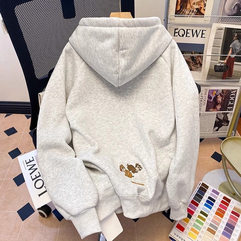 Korean Version Cartoon Embroidery Hooded Sweatshirt for Women