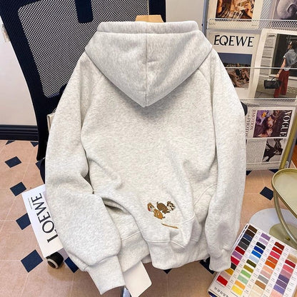 Korean Version Cartoon Embroidery Hooded Sweatshirt for Women