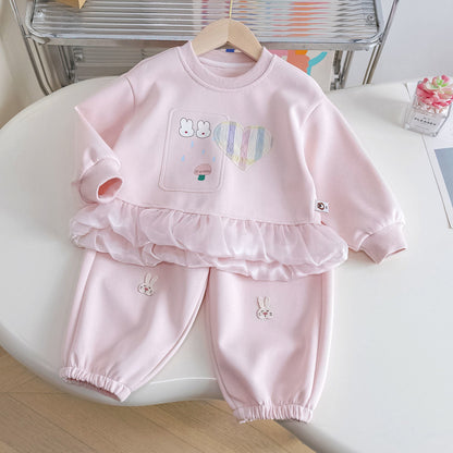 P Girls Casual Suit Children's Spring and Autumn Clothing New Sweet Foreign Style Fashion Sweater Sweatpants Two-piece Set Little Girl Tide