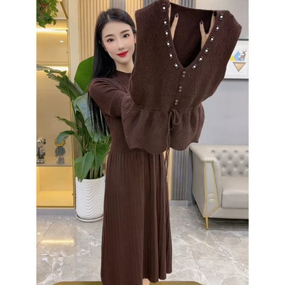 P vest knitted dress two-piece set