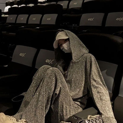 P hot diamond fashion high-end sports suit spring and autumn casual loose Korean version new thin sweater hat trousers two-piece set