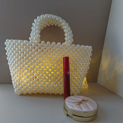 A handmade finished bag beaded new fashion shoulder woven pearl foreign style wedding pearl bag princess