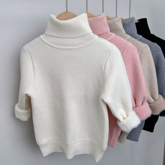 P Children's fleece turtleneck knitted sweater