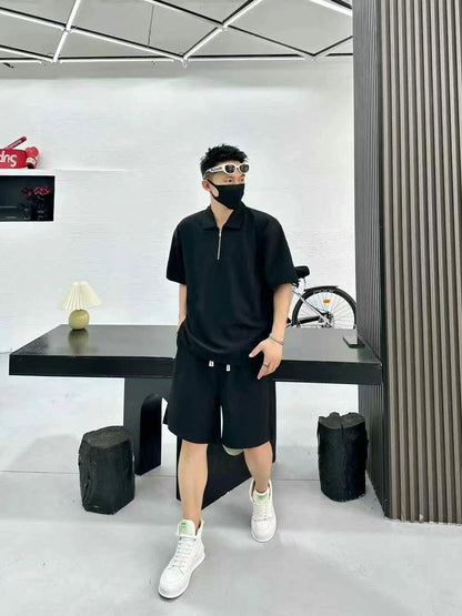 B2-m12 Summer sports suit Big size men's polo shirts a set of 2 pieces - Mixbatch