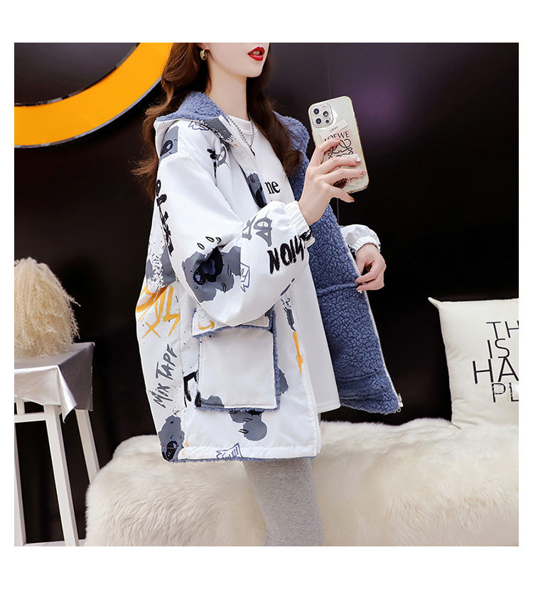 Fleece-Lined Thickened Two-Way Lamb Wool Cardigan Coat for Women