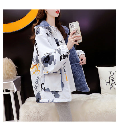Fleece-Lined Thickened Two-Way Lamb Wool Cardigan Coat for Women