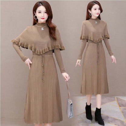 P knitted dress cape two-piece set